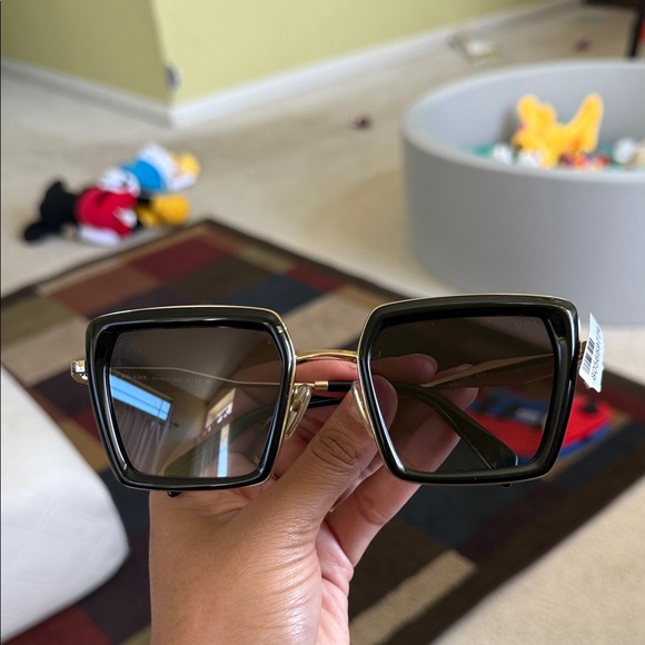 Prada Black and Gold Square Sunglasses - Picture 1 of 11